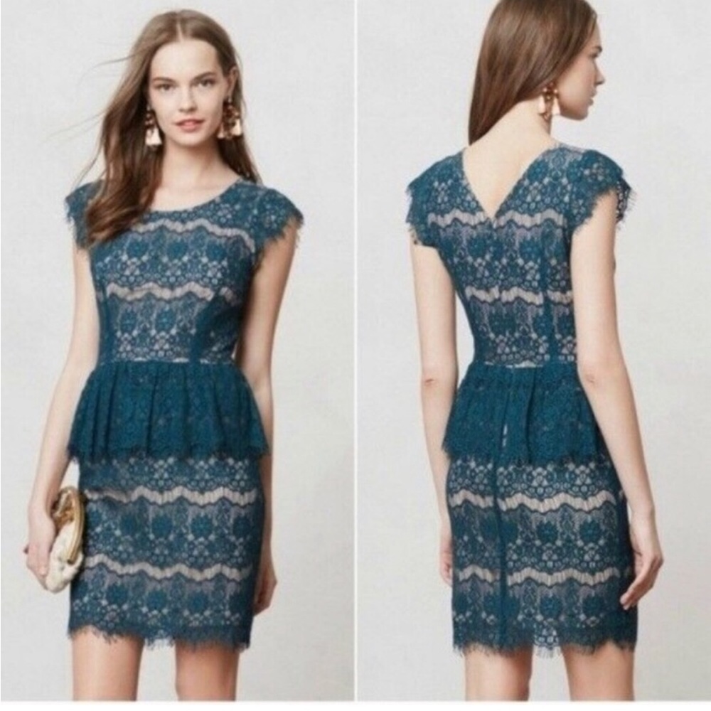Anthropologie | Maeve Elsa peplum lace dress teal Size XS